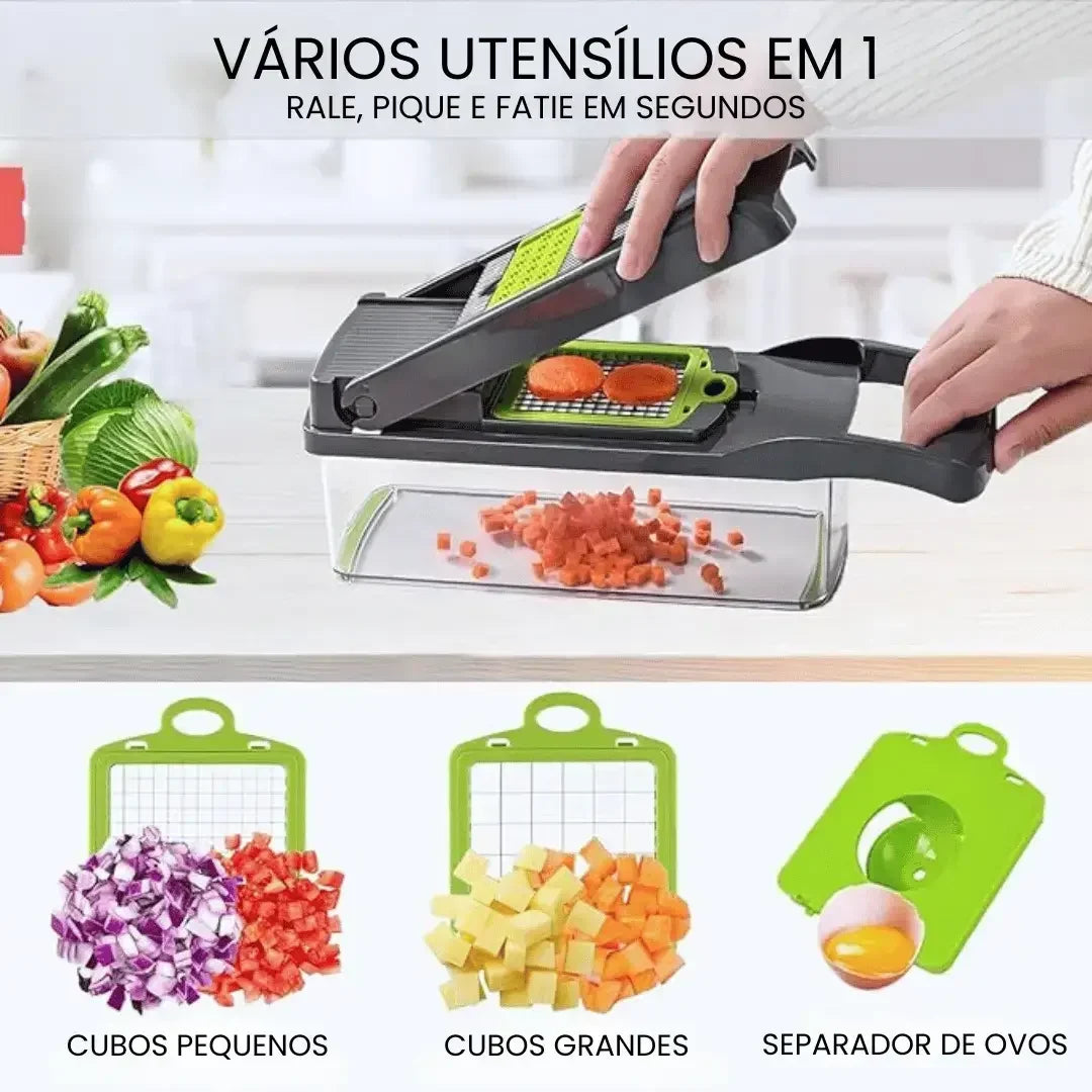 Cortador e Fatiador de Legumes Multifuncional em Aço Inoxidável  16 em 1 - Para Vegetais/Frutas/Legumes