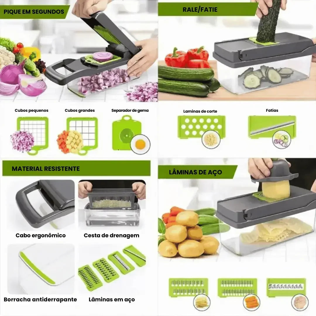 Cortador e Fatiador de Legumes Multifuncional em Aço Inoxidável  16 em 1 - Para Vegetais/Frutas/Legumes