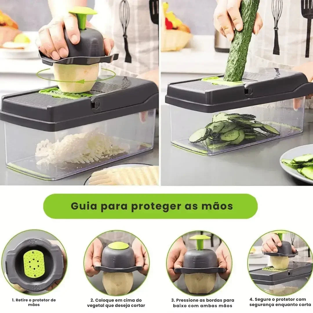 Cortador e Fatiador de Legumes Multifuncional em Aço Inoxidável  16 em 1 - Para Vegetais/Frutas/Legumes