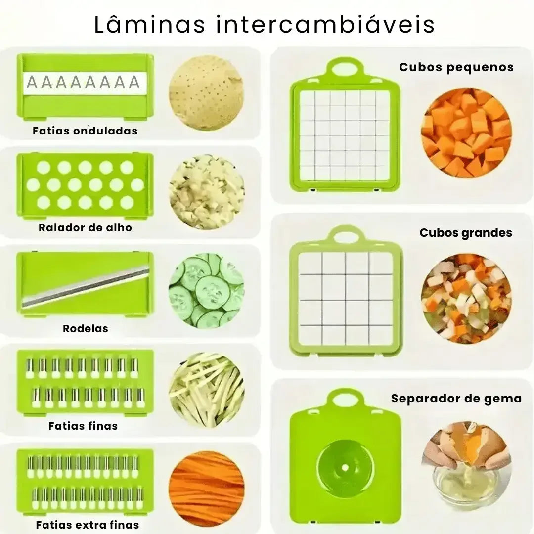 Cortador e Fatiador de Legumes Multifuncional em Aço Inoxidável  16 em 1 - Para Vegetais/Frutas/Legumes