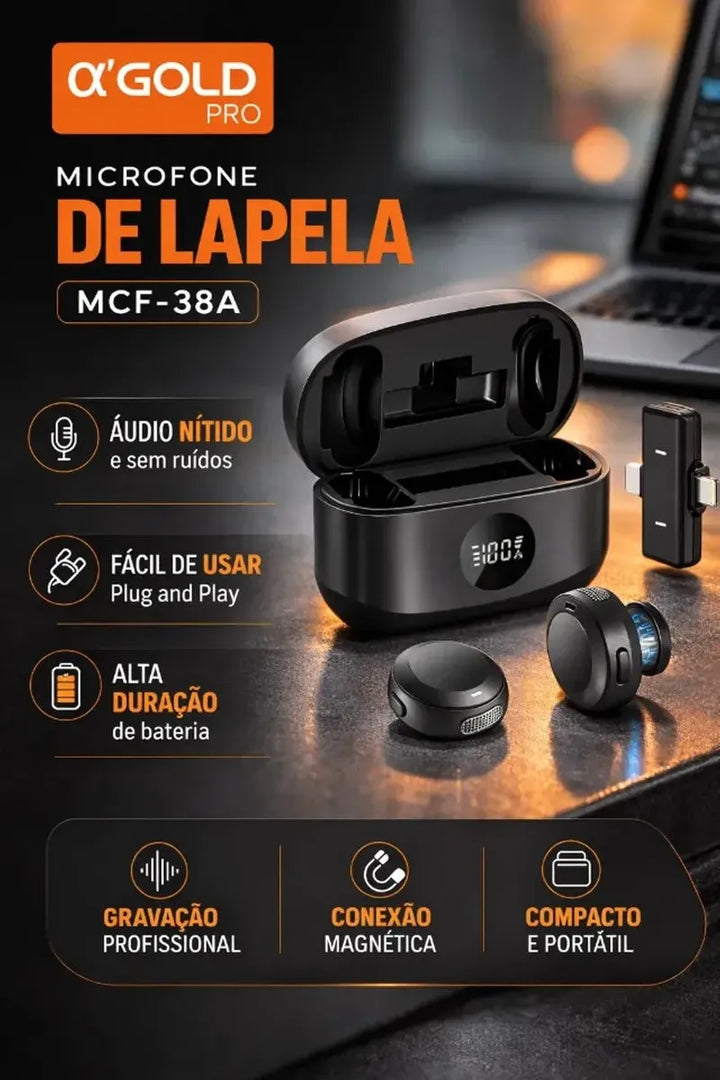 A'Gold MCF-38®  - Microfone de Lapela Profissional - Transforme o áudio dos seus vídeos usando apenas o seu celular.