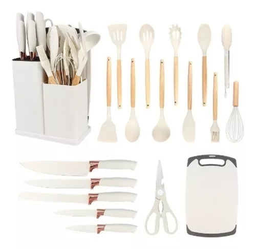 Kit 19 Peças Utensílios de Cozinha Completo com Tábua