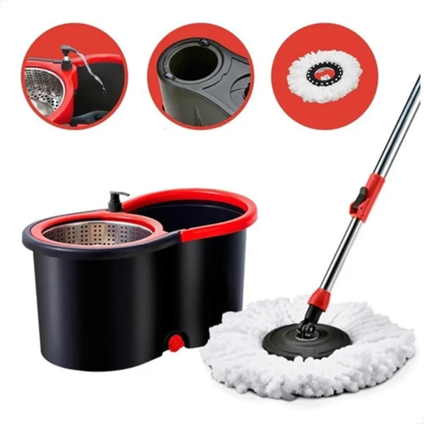 Mop Giratório com Cesto em Inox + 2 Refis – Cabo 140 cm e Rodinhas